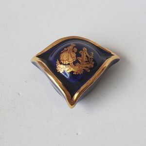 Vintage Limoges Miniature Hat Cobalt Blue Gold Accents Collectible Porcelain